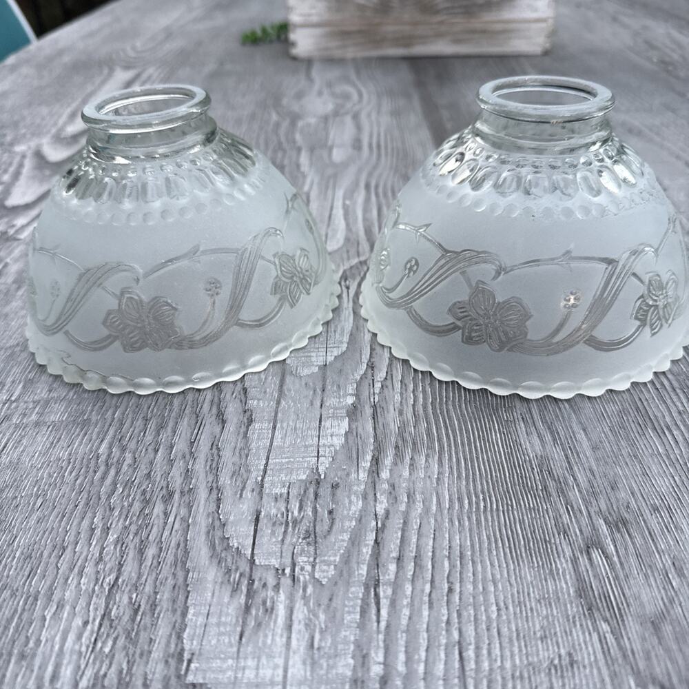 Vintage Art Deco Frosted Glass Floral Lamp Shade Cover, Set of 2 6” Beautiful!!